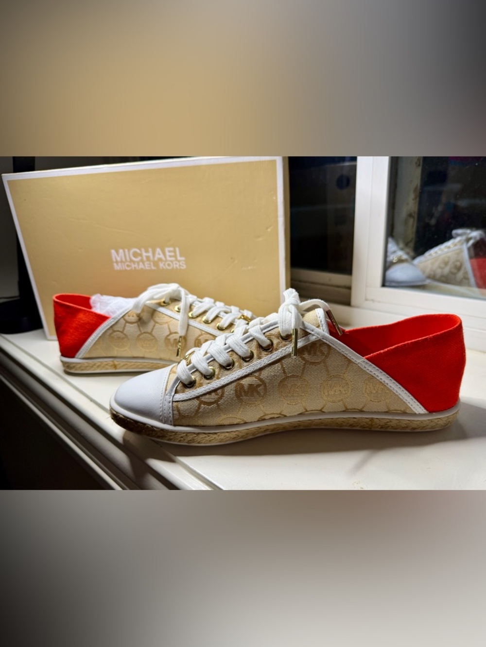 Michael Kors Kristy Slide Espadrille Sneakers 9.5 Womens MK Logo Jaquard/Mand - Picture 8 of 15
